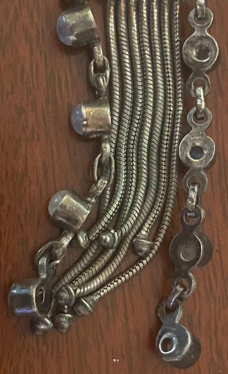 Sterling Silver 925 Necklace & 4 Inch Pendant Rainbow Moonstone Dangle Tassel