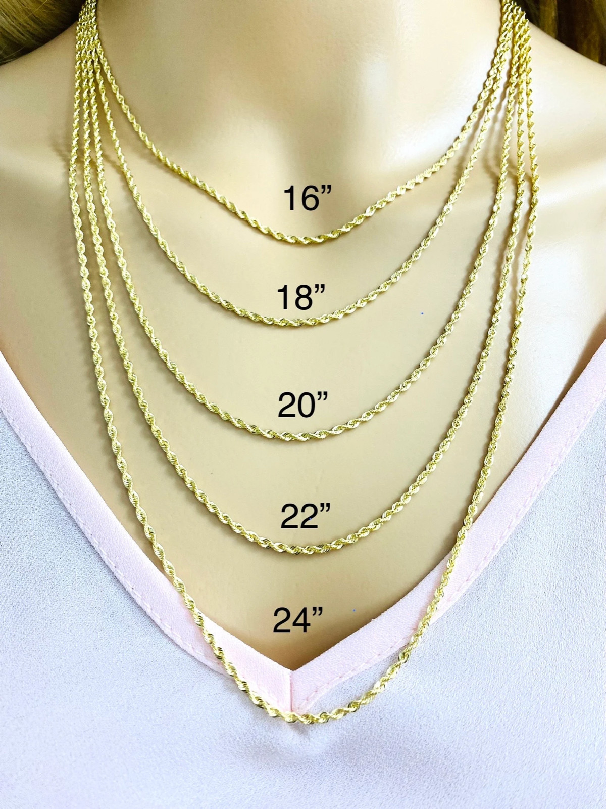 10K Real Gold 2mm Rope Chain-10k Real Hollow Gold Rope Necklace, Unisex -RP030