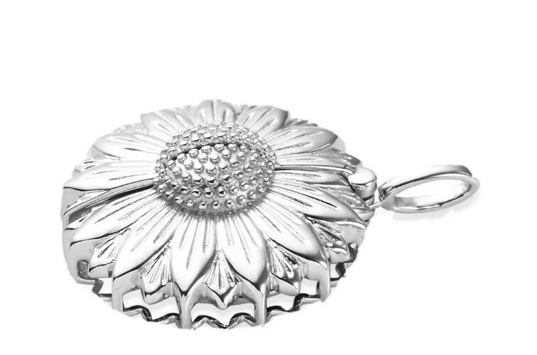 Sunflower Hidden Message Pendant Platinum Bond With Sterling Silver Chain