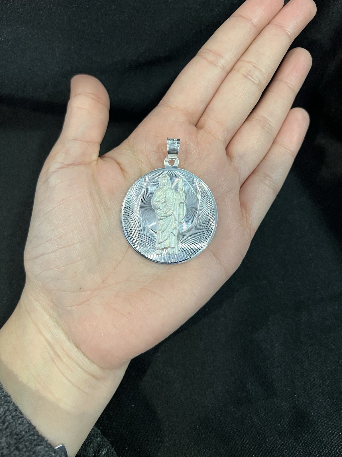 925 Sterling Silver Mens Womens Big St Jude San Judas Round Pendant Medal