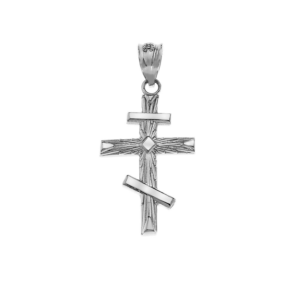 Solid Gold Russian Orthodox Cross Pendant Necklace ( Yellow/Rose/White Gold)