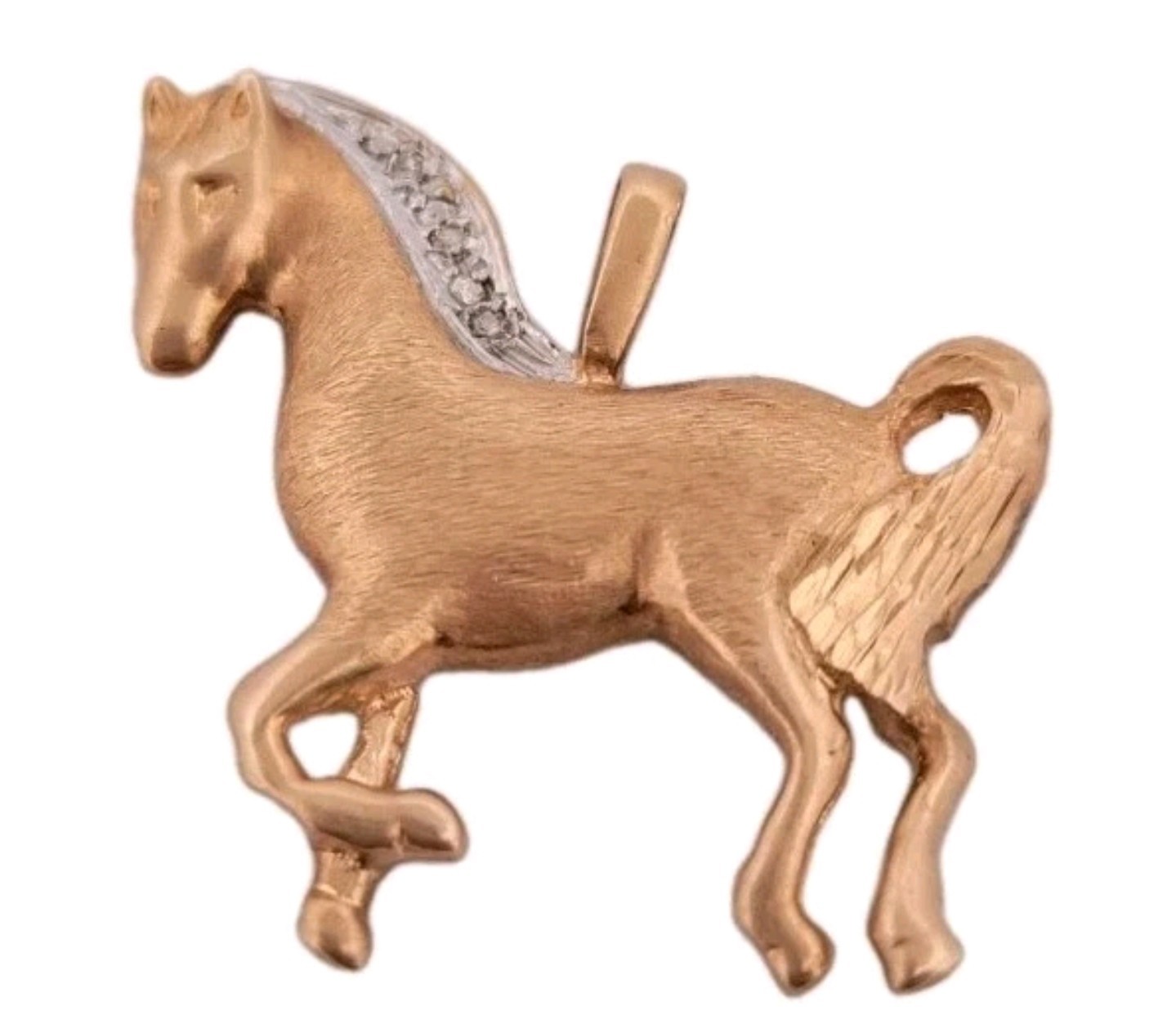 14K Yellow Gold Diamond Pendant Horse Head Satin Finish Equestrian Jewelry 5g