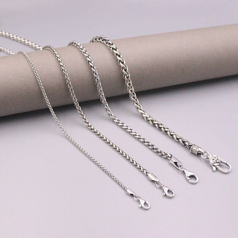 Real 925 Sterling Silver Necklace 2mm/3mm/4mm/5mm Wheat Chain Silver Necklace