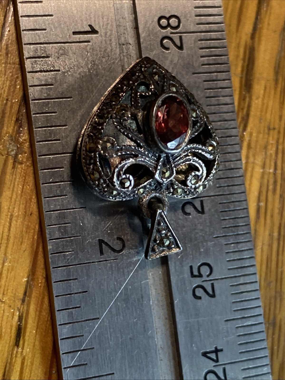 Sterling Silver Garnet And Marcasite Heart Locket Style Pendant