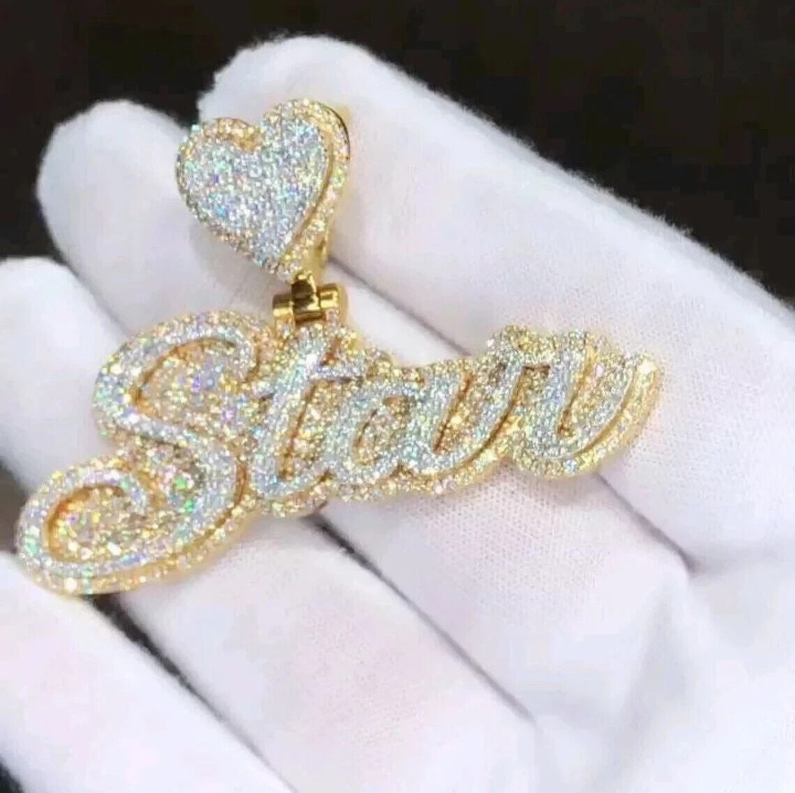 3Ct Lab Created Diamond Custom Star Pendant 14K Yellow Gold Plated Free Chain