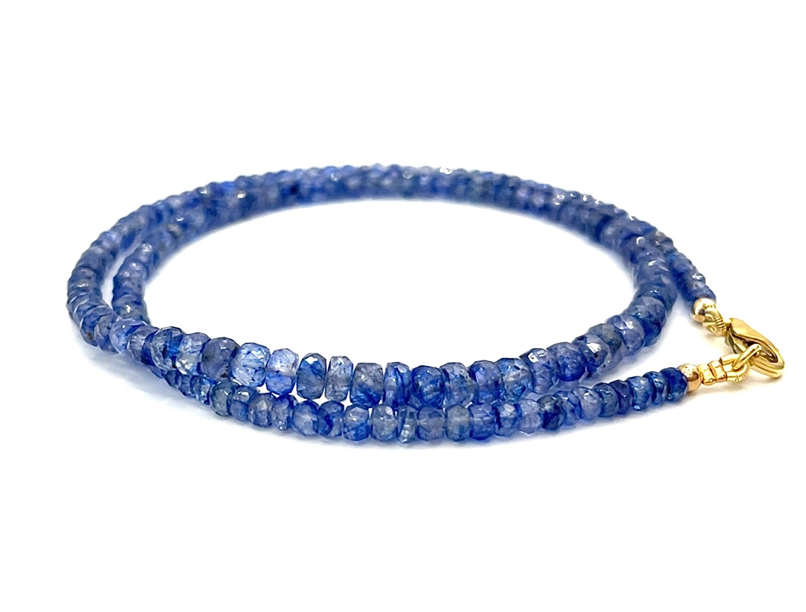 Natural Ceylon Blue Sapphire Beaded Necklace with 9K Gold Clasp 18”