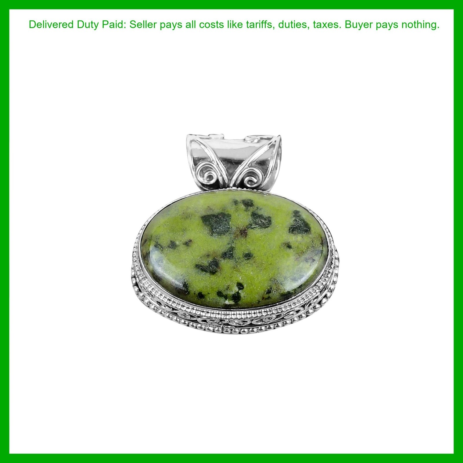 Christmas Deal Natural Serpentine Handcrafted Vintage Pendant Jewelry 925 Silver