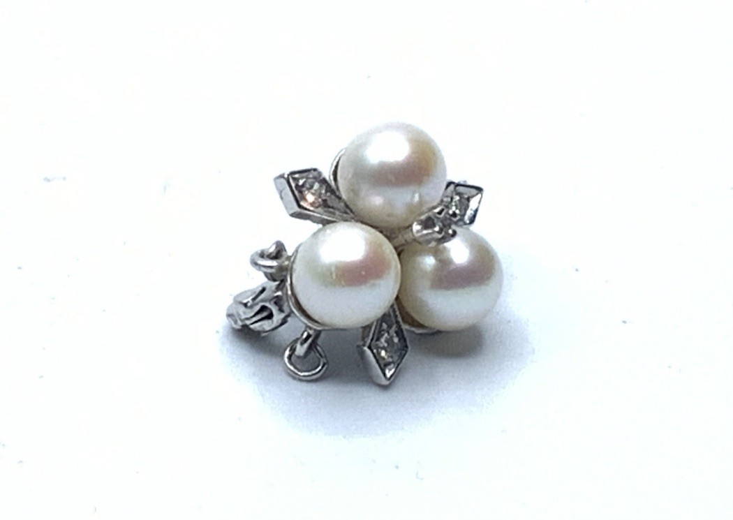 Vintage 14K White Gold Pearls & Diamond Accents Enhancer Pendant – 4.2g
