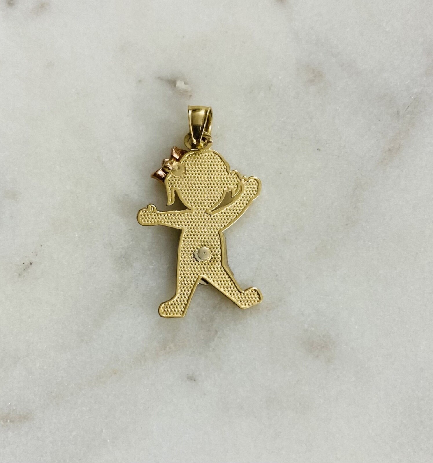 14K Solid Gold Girl Pendant – 26mm x 15mm 14K Real 3T Gold Girl Charm Pendant.