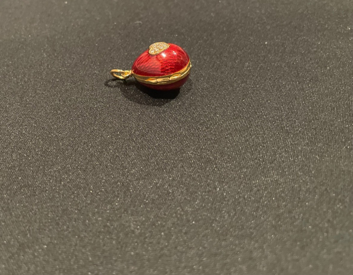 RARE FABERGE MINI EGG PENDANT 18K GOLD & DIAMOND HEART RED ENAMEL #/ED 200 PIECE