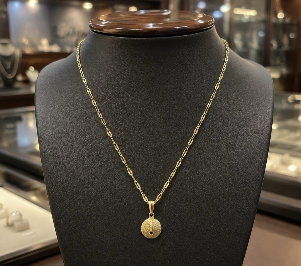 14K Gold Sand Dollar Pendant Dainty Textured Beach Charm 0.5” Chain NOT included
