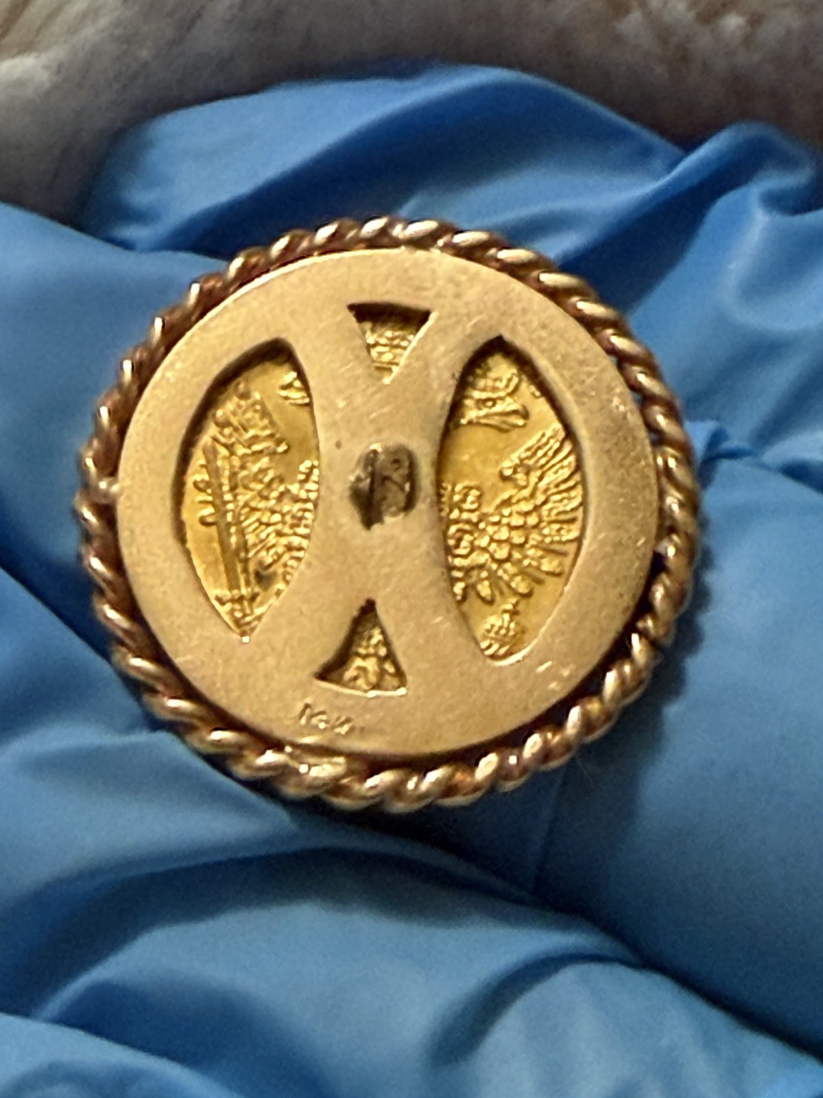 1915 Austria Gold 1 Ducat Coin Pendant Brooch 14K Yellow Gold Rope Frame Estate