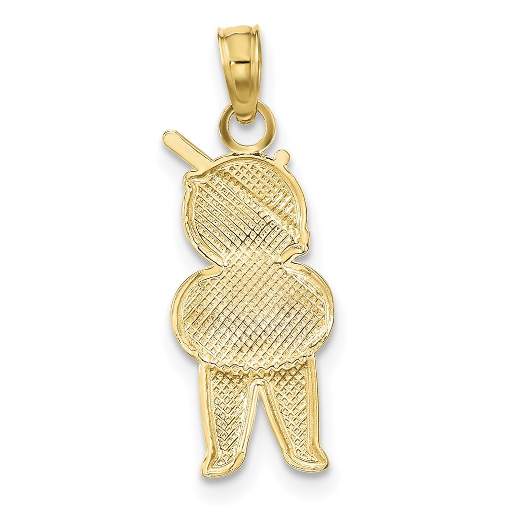 10k Yellow Gold Textured with White Rhodium Boy Charm Pendant L-0.83 Inch