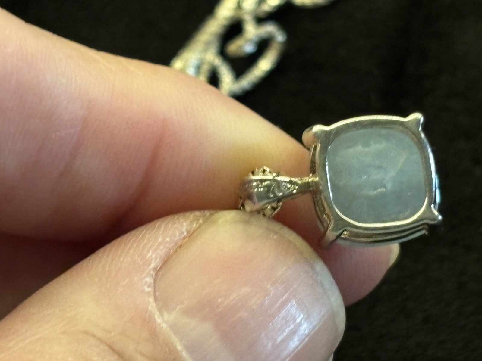 24 Sterling Silver 1mm Chain with Sterling Box Mounted Pale Blue Stone..925