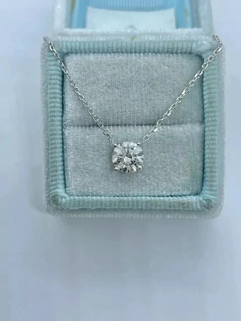 2Ct Round Cut Real Moissanite Solitaire Pendant 14K White Gold Finish Free Chain