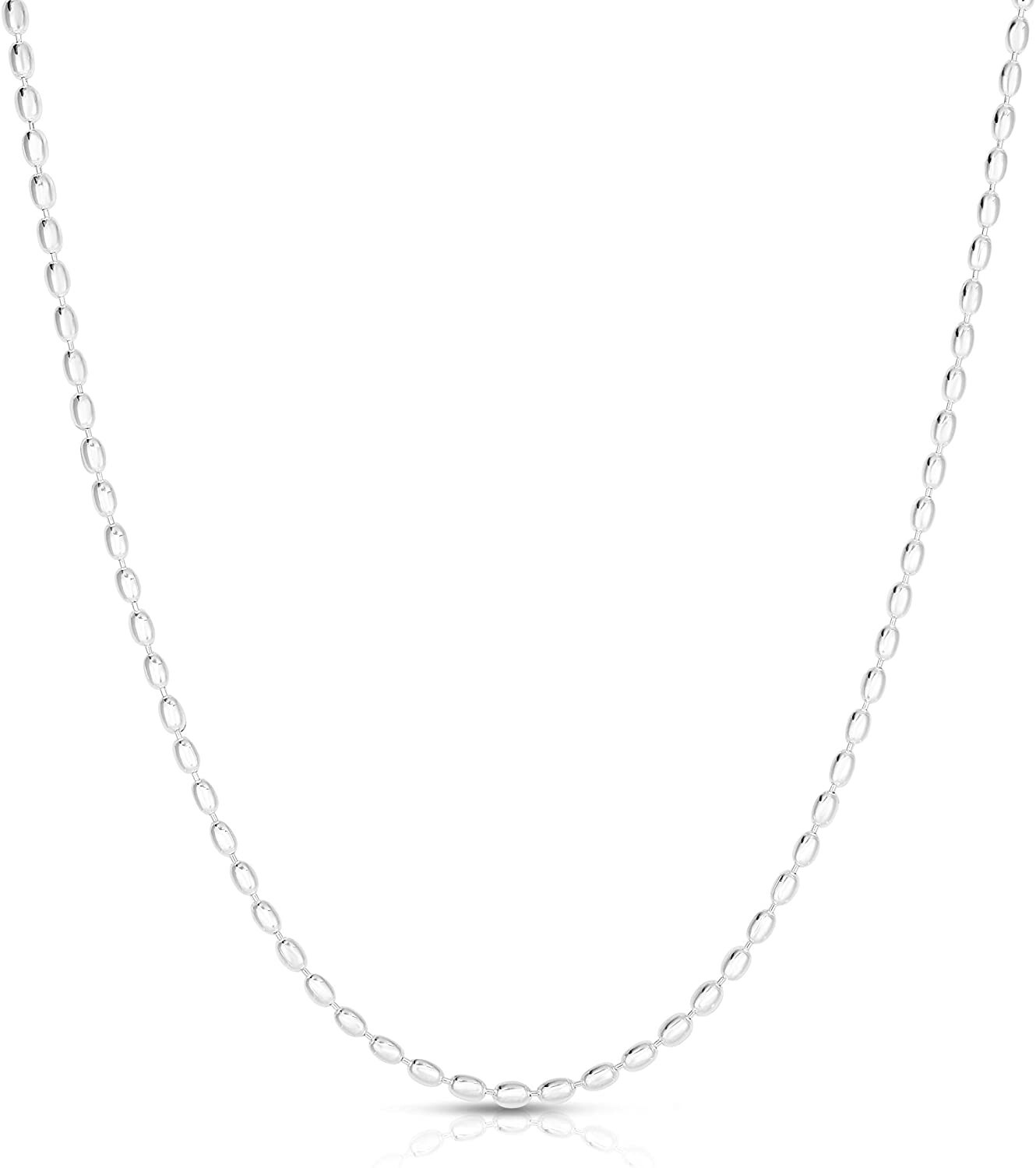 Men & Women 925 Sterling Silver 2MM Oval Bead Chain Necklace Sizes 16″-36″ Italy