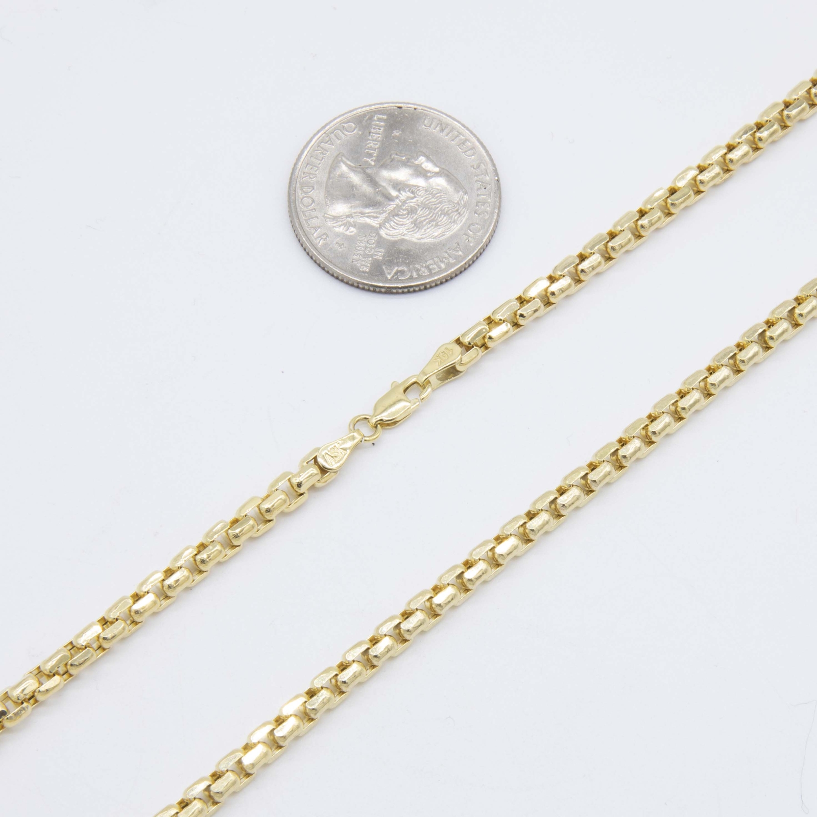 4mm Round Box Link Chain Necklace Real 10K Yellow Gold All Sizes
