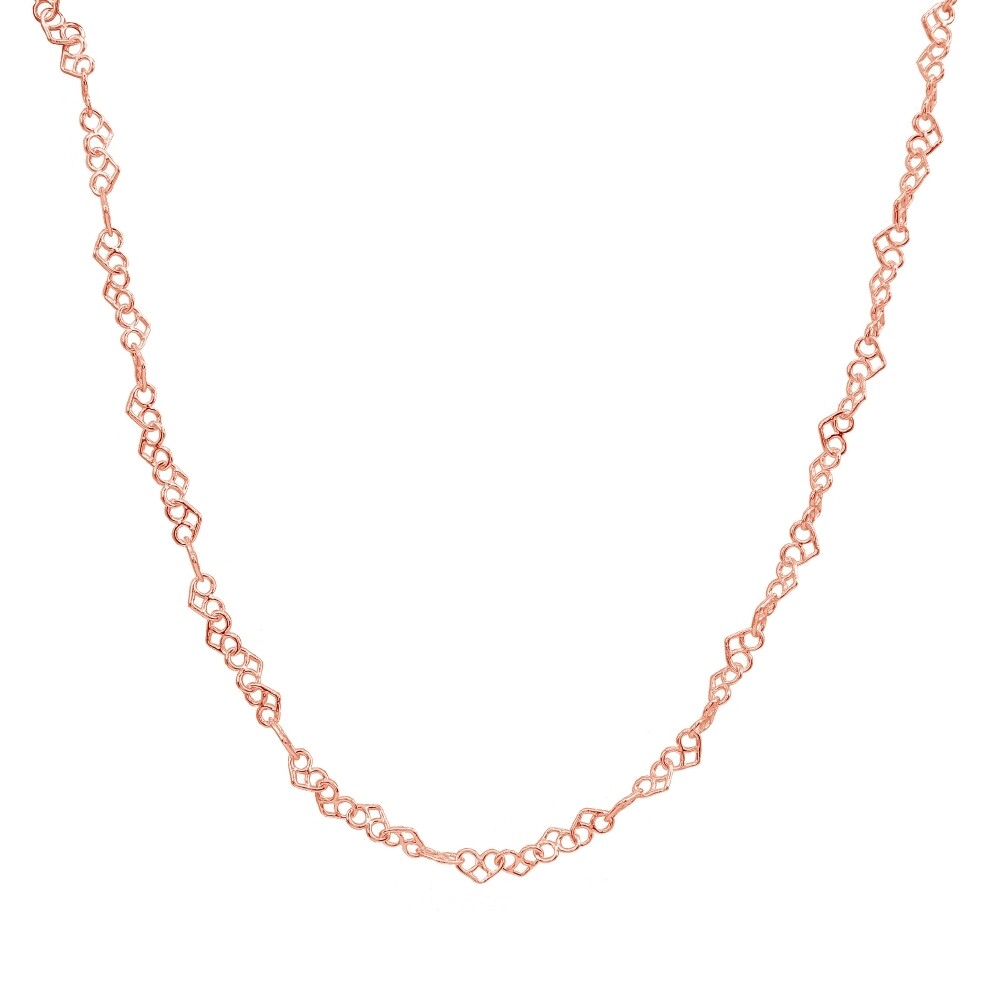 Rose Gold Tone over Silver Intertwining Hearts Link Chain Necklace, 30 Inches