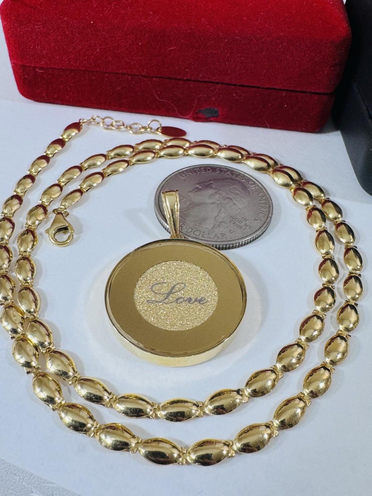 K18 Japan Gold Round Blue Love Pendant Necklace 17/17.5” Long 15g 4mm