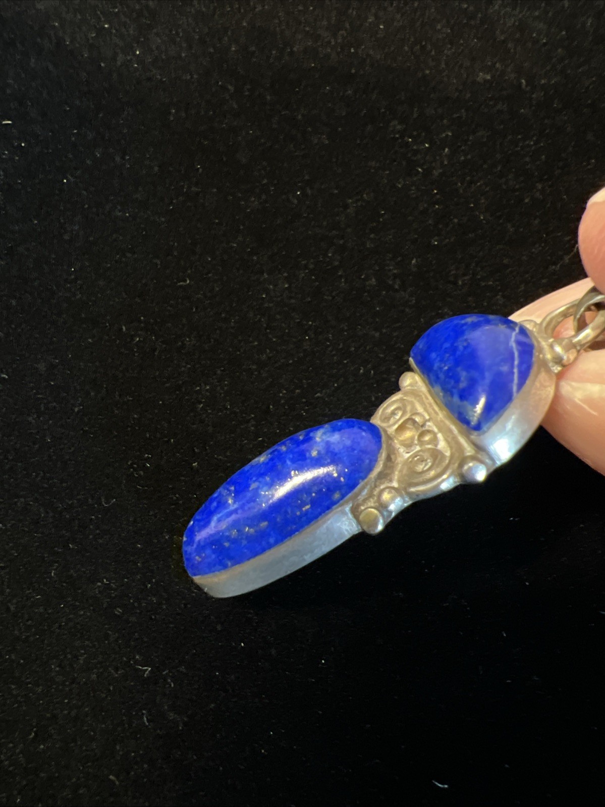 Unique Vintage Silver Metal Lapiz Lazuli 1.75 Pendant 7 Grams Not Marked