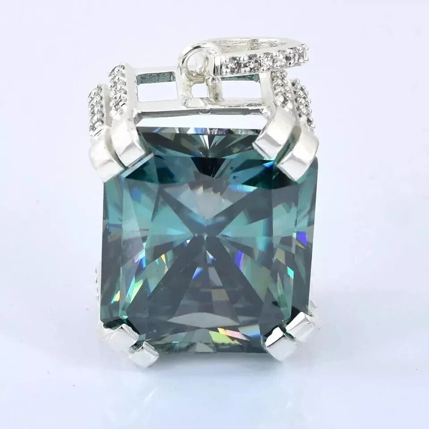Valentine Gift 14.2 Ct Blue Radiant Cut Lab Grown Charm Pendant Sterling Silver