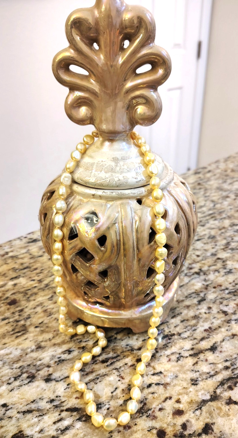 Honora Champagne gold freshwater pearl necklace 925 sterling silver clasp 22″ L.