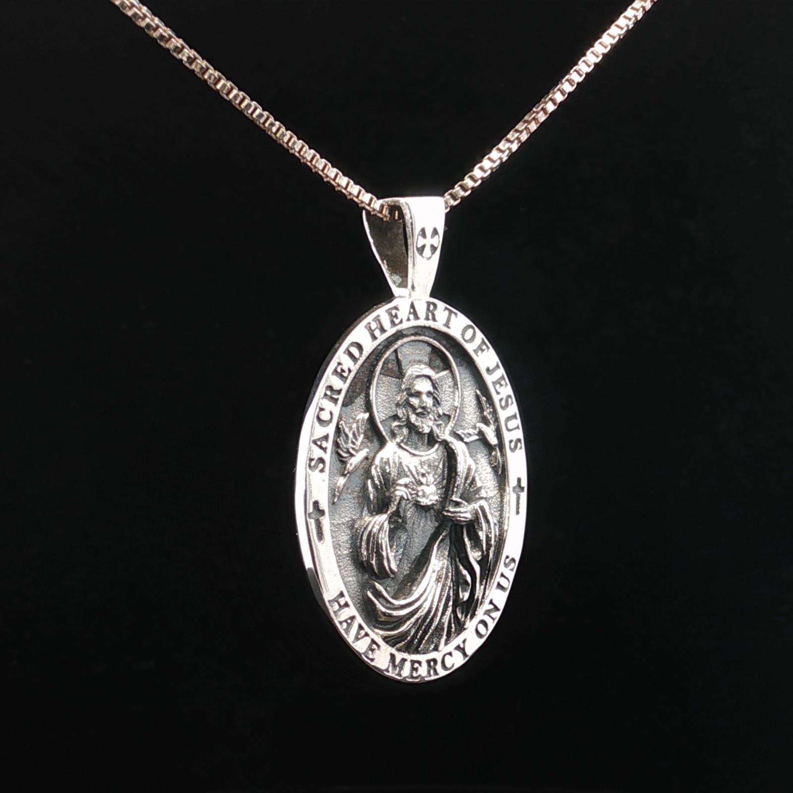 925 Sterling Silver Sacred Heart & Divine Mercy Sterling Silver Medal Necklace