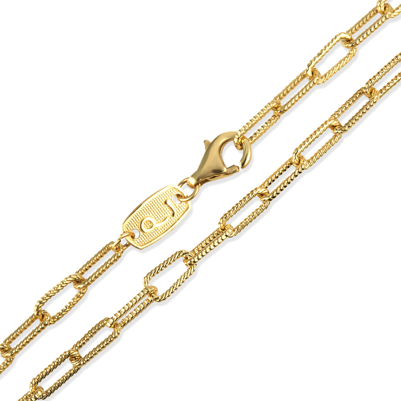 Gold Textured Paperclip Chain Link Necklace (0.37″, 0.15″) (Yellow/Rose/White)