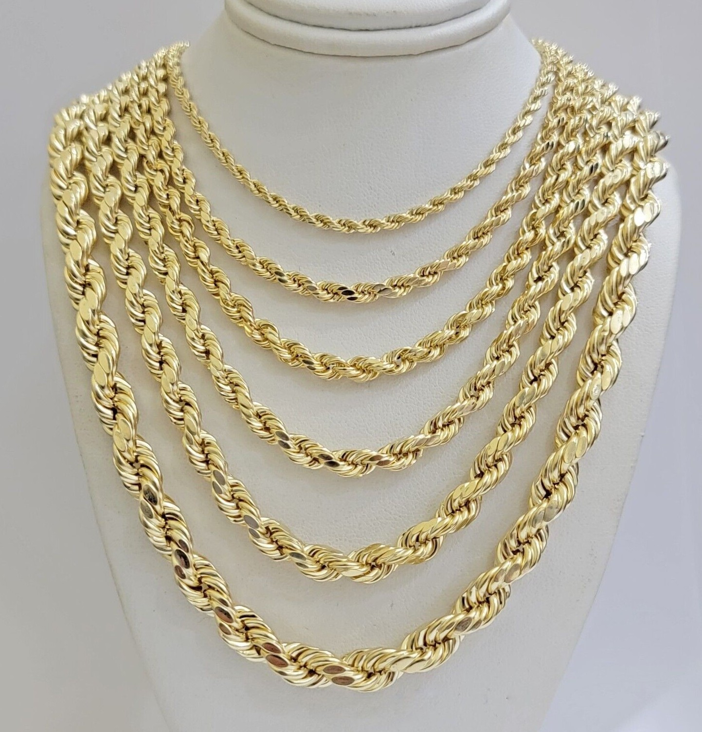 Real 10k Gold Rope Chain Necklace 18-30 Inch 3mm to 10mm Diamond Cut 10KT Yellow