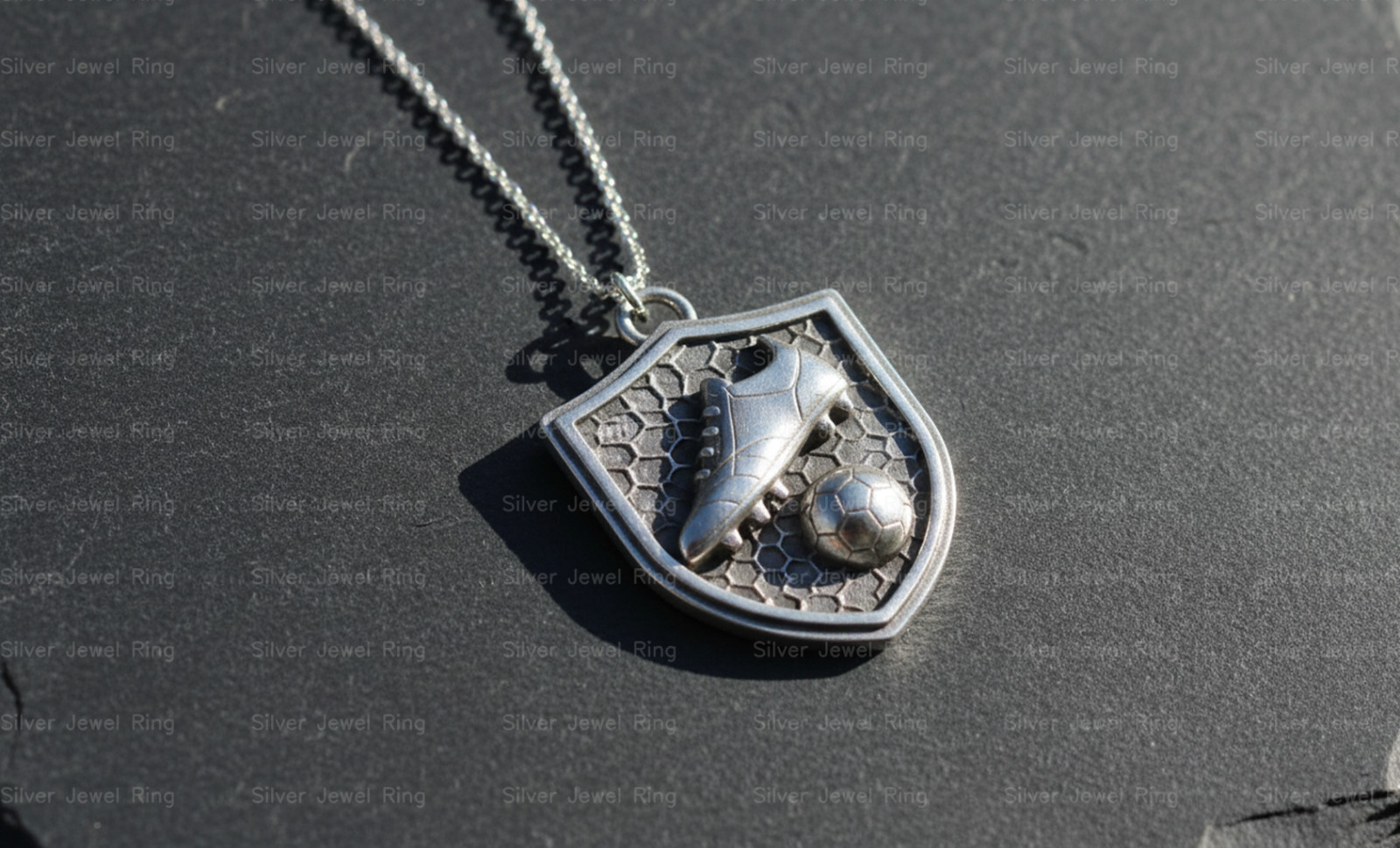 Silver Jewel Necklace Soccer Ball Shield Pendant 925 Sterling Silver Football
