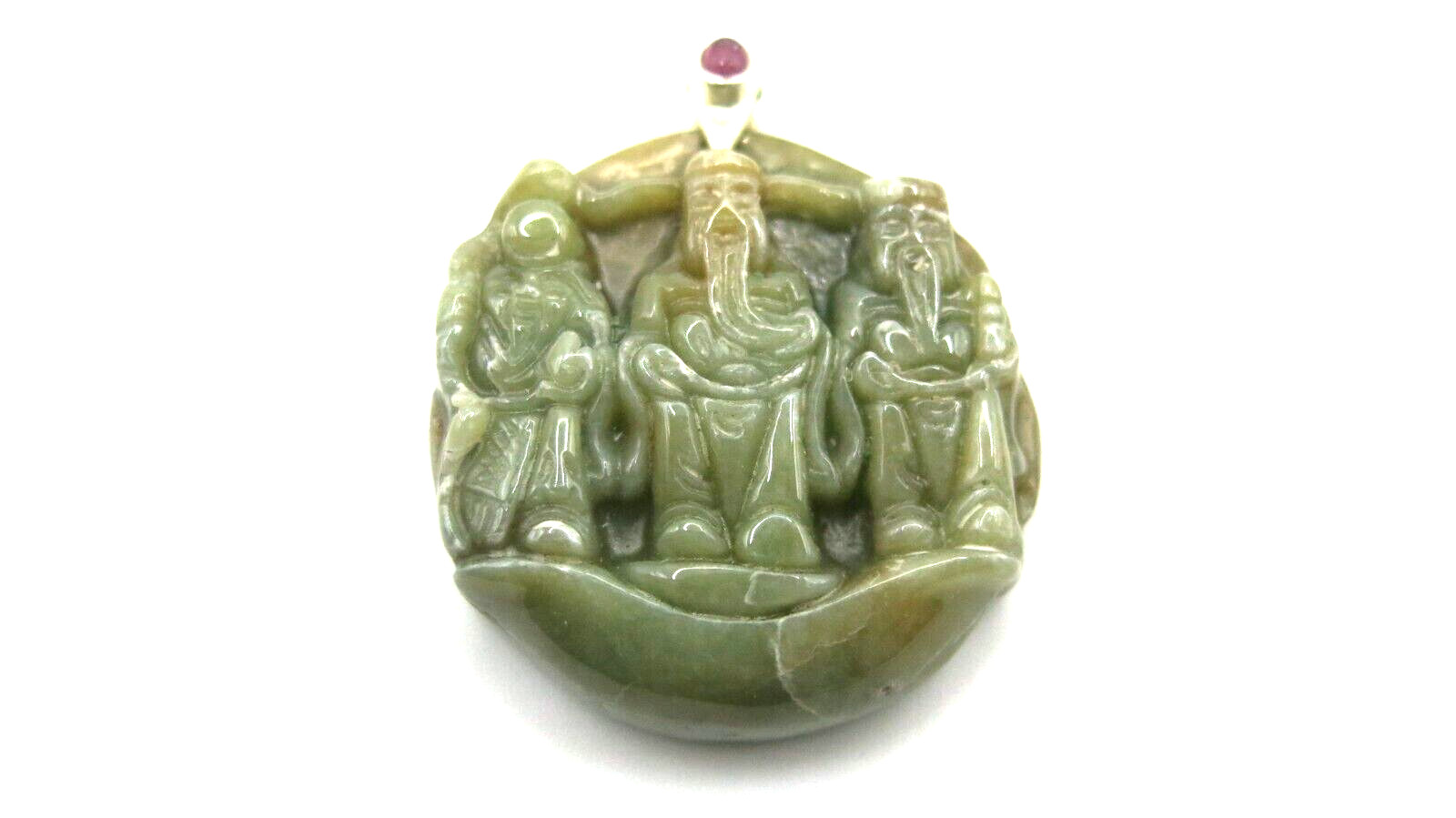 Natural Jade Pendant Carved Fu Lu Shou Three Auspicious Chinese Gods Feng Shui