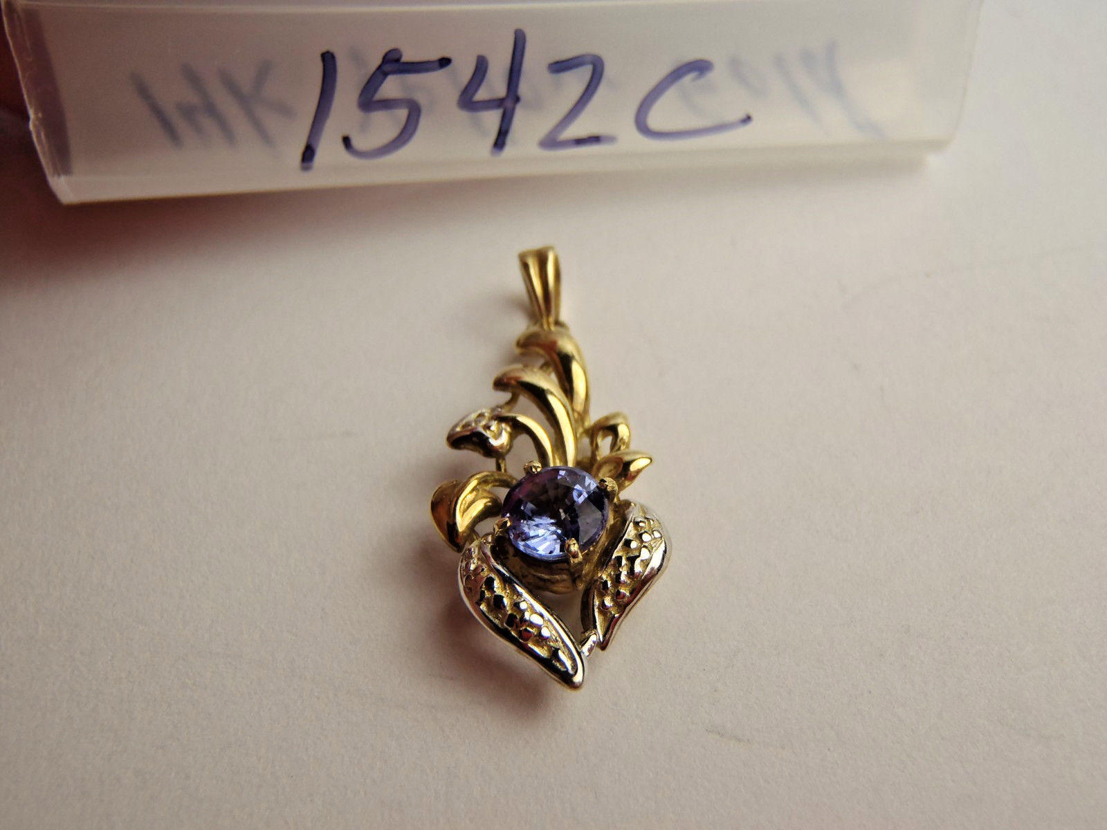 Solid 14k Yellow Gold Tanzanite Pendant 1.4 Grams 26mm x 11mm