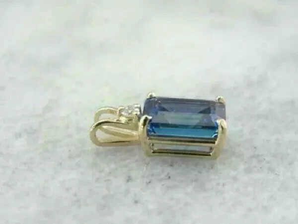 3.00Ct Emerald Cut Blue Sapphire & Diamond Pendant Solid 14K Yellow Gold Finish