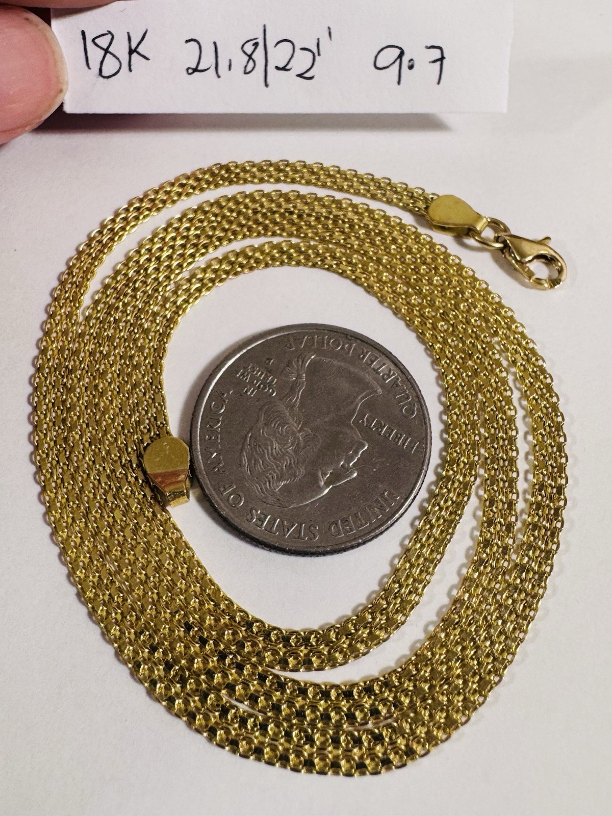 18C 18K 750 Genuine Gold Mesh Chain Necklace 21.8/22” Long 9.7g 3.8mm MENS-WOMEN