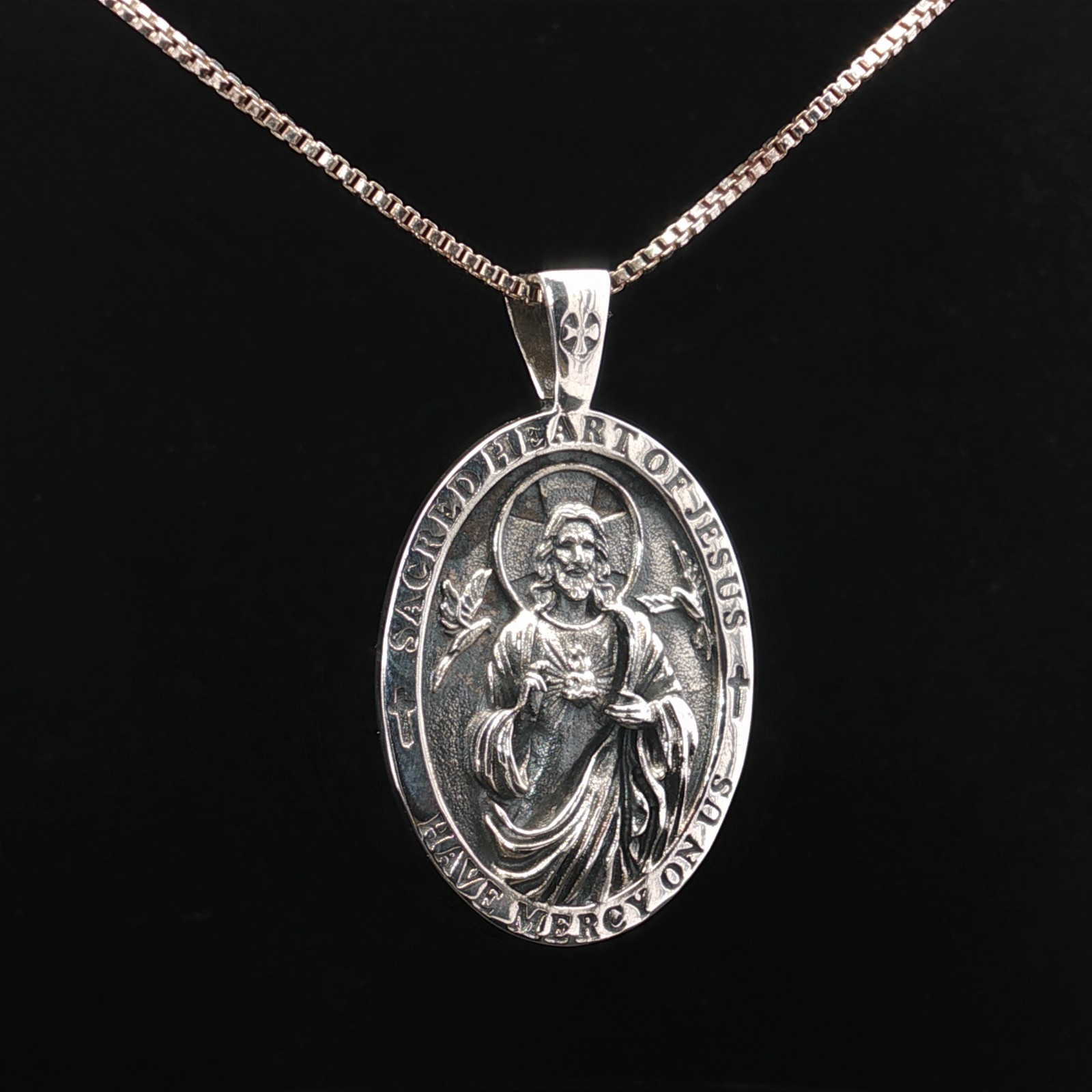 925 Sterling Silver Sacred Heart & Divine Mercy Sterling Silver Medal Necklace
