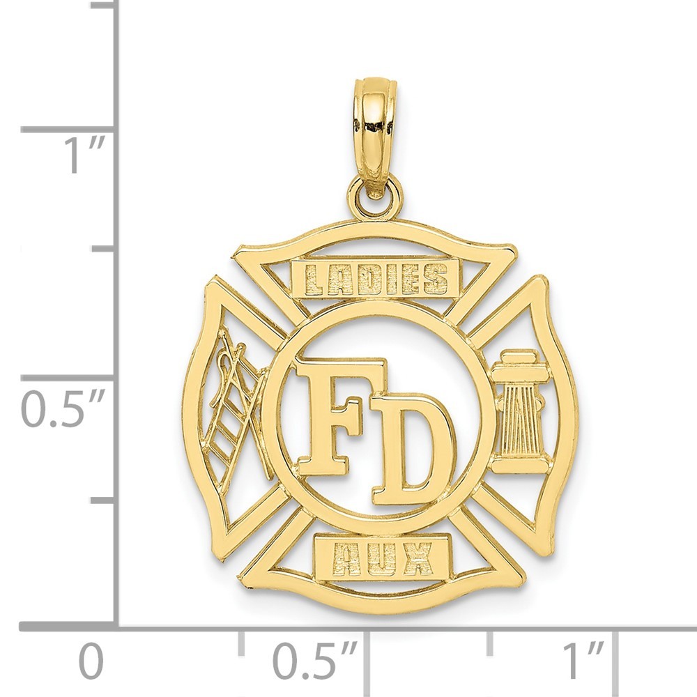 10k Yellow Gold FD LADIES AUX in Shield Cut-out Fancy Charm Pendant