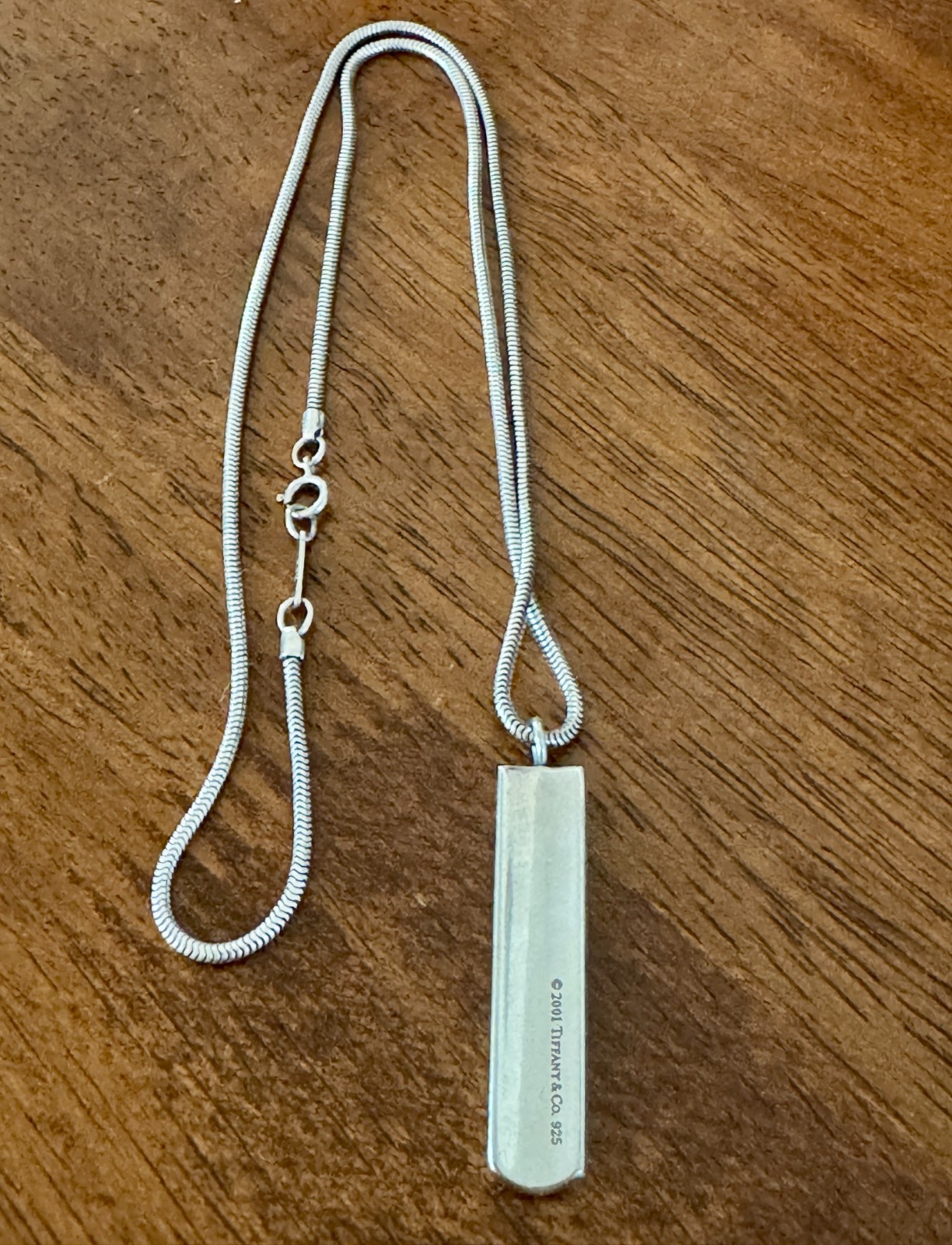 Authentic Tiffany & Co 1837 Sterling Silver Bar Pendant Necklace 925 Snake Chain