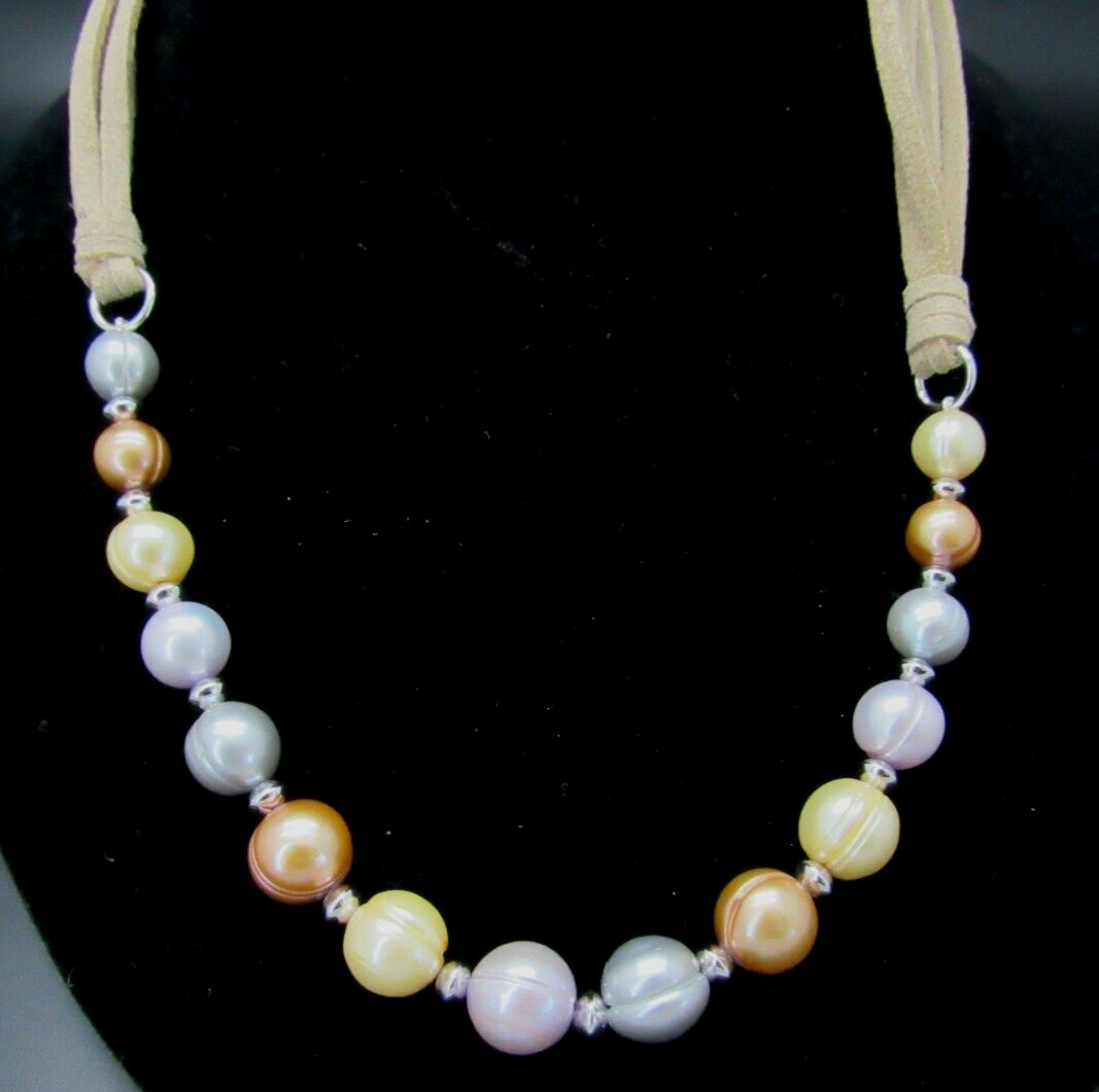 HONORA STERLING SILVER RING PEARL LEATHER NECKLACE NEW IN BOX