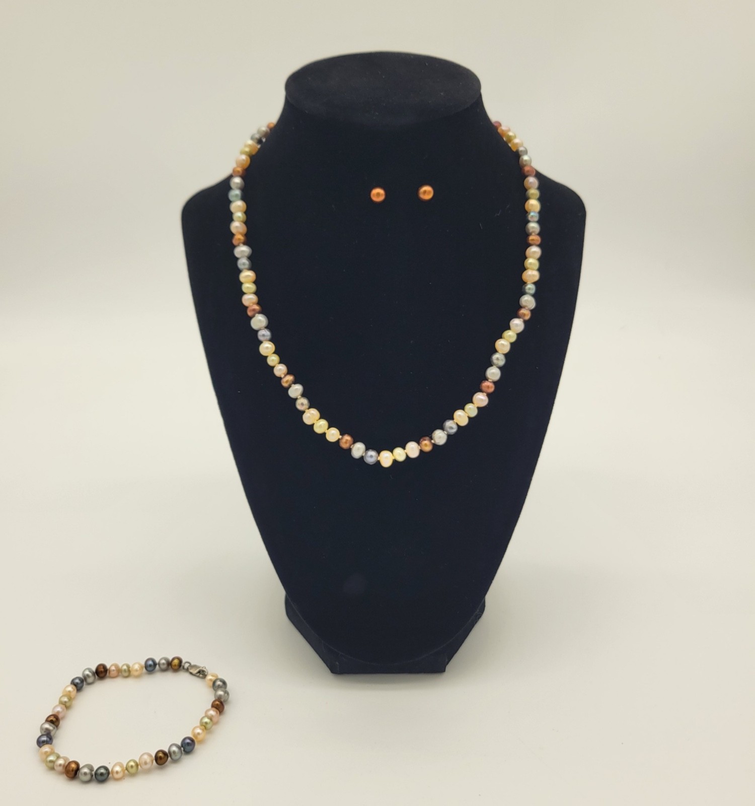 925 JCM Multicolored Fresh Water Pearl Necklace Set with Bracelet and Earrings