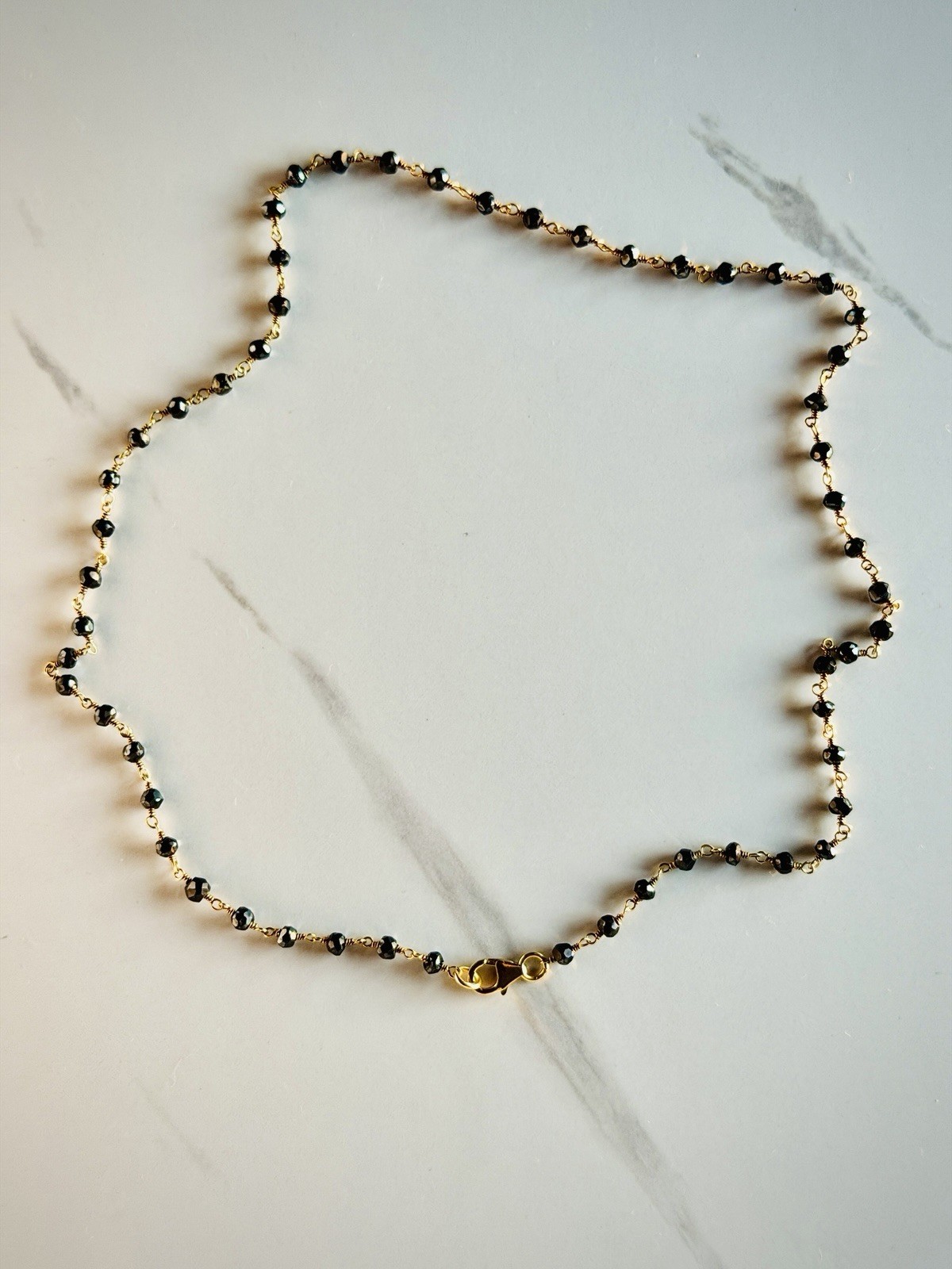 Yellow Gold Plated Sterling Silver Genuine 3mm Black Onyx Gemstone 20.5 Necklace