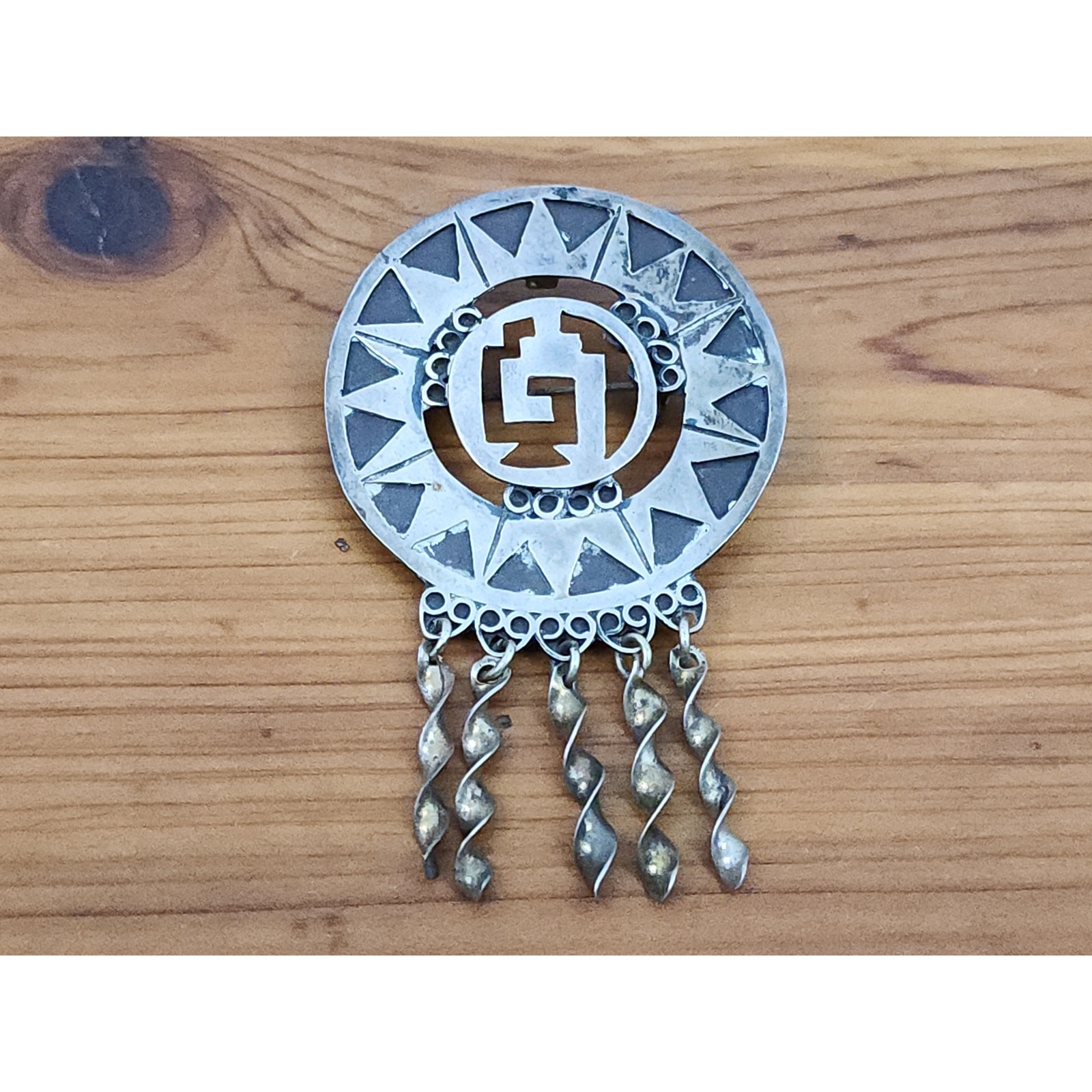 Vintage Taxco Sterling Aztec Warrior Shield Brooch Pendant
