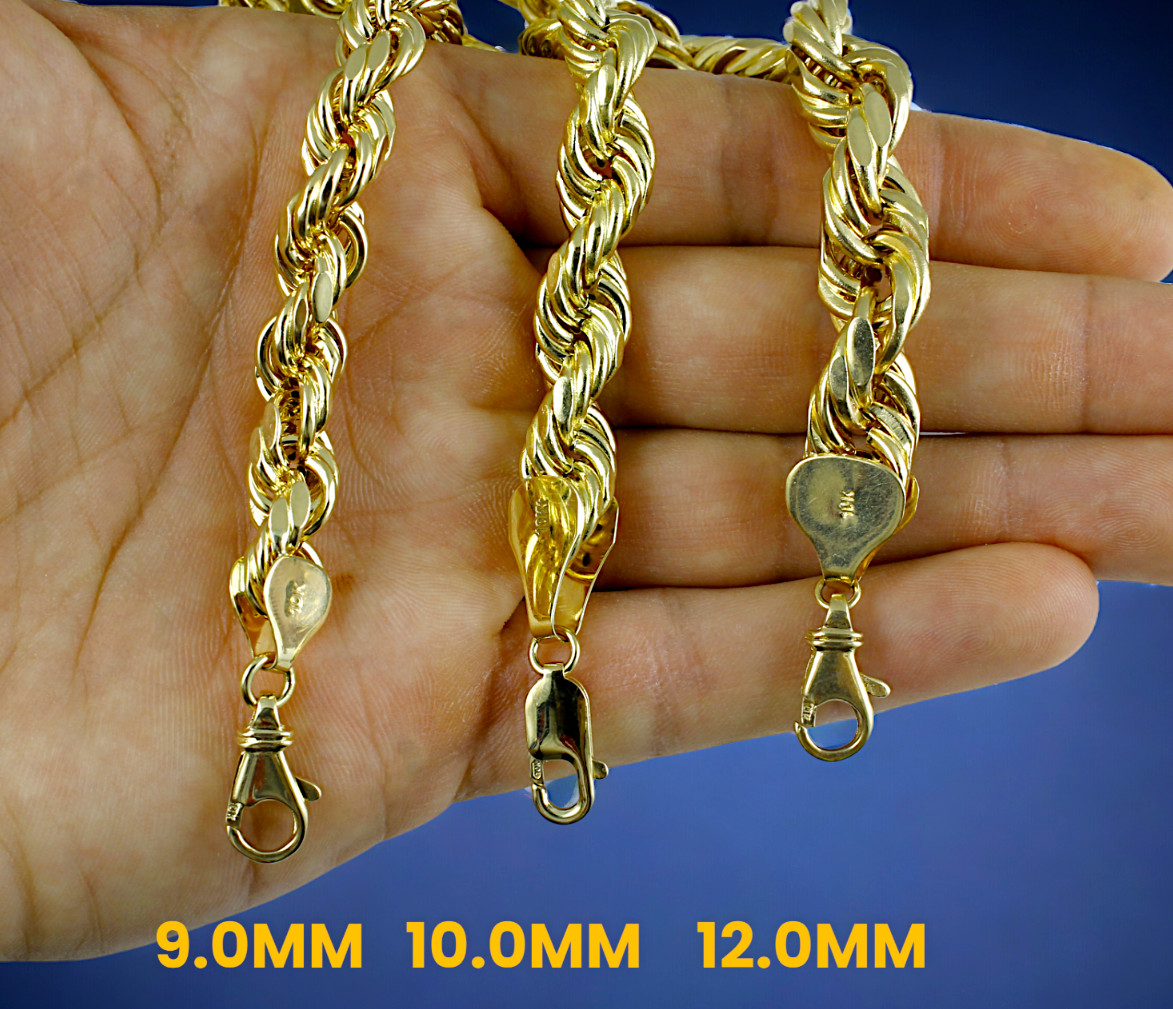 10K Yellow Gold Rope Bracelet Chain Diamond Cut Real Gold 2mm-10mm 7″-9″