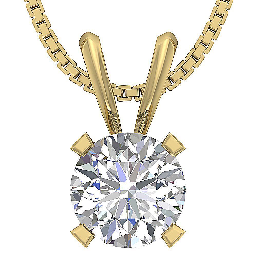 U Four Prong Set I3 J 1.53 Carat Round Diamond Solitaire Pendant 14K Rose Gold