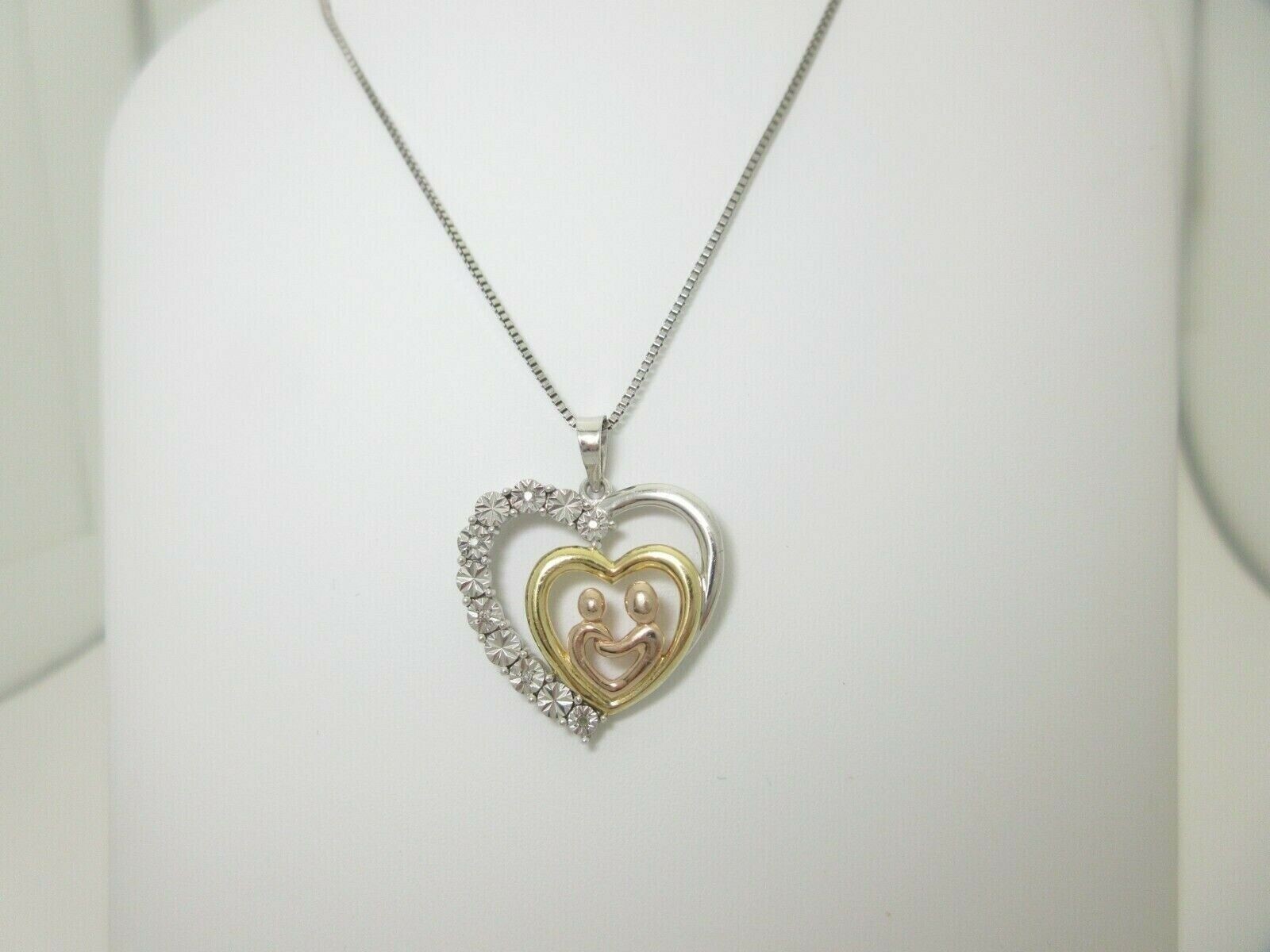 Diamond Mother Child Necklace Natural Rose Yellow Gold Sterling Silver 18″ SN021