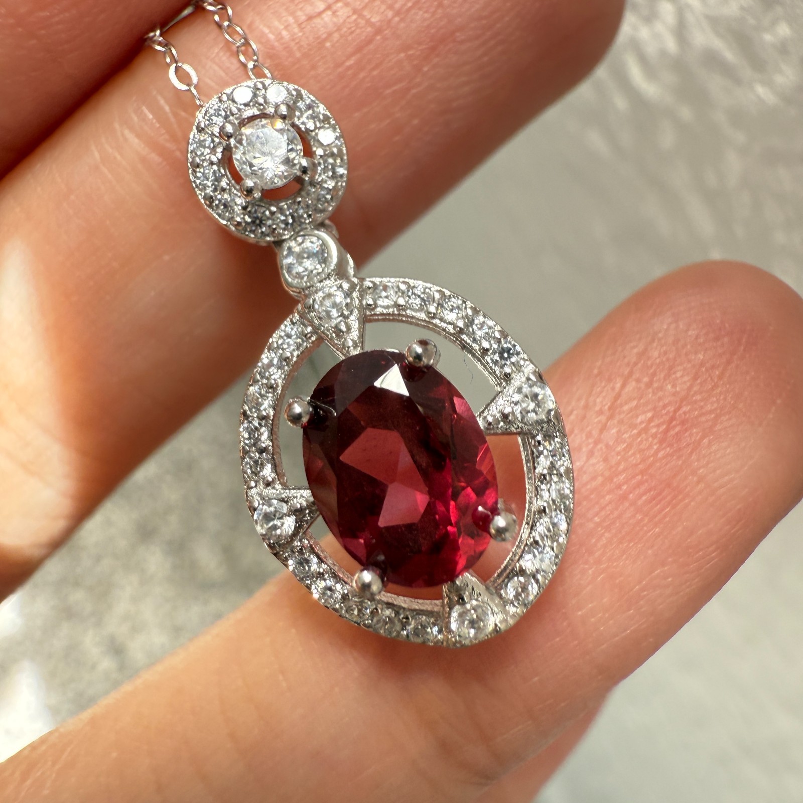 925 Sterling Silver Necklace 8x6mm Natural Garnet Zircon Flower Handmade Chain