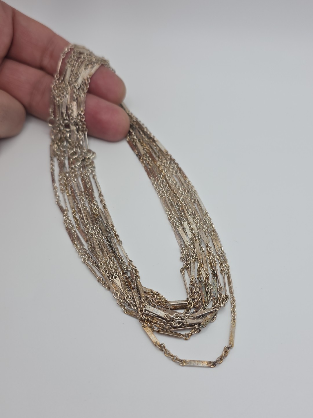 Vintage Sterling Silver 925 Bar Chain Necklace 15″ INCH 2mm 5.3 GRAMS