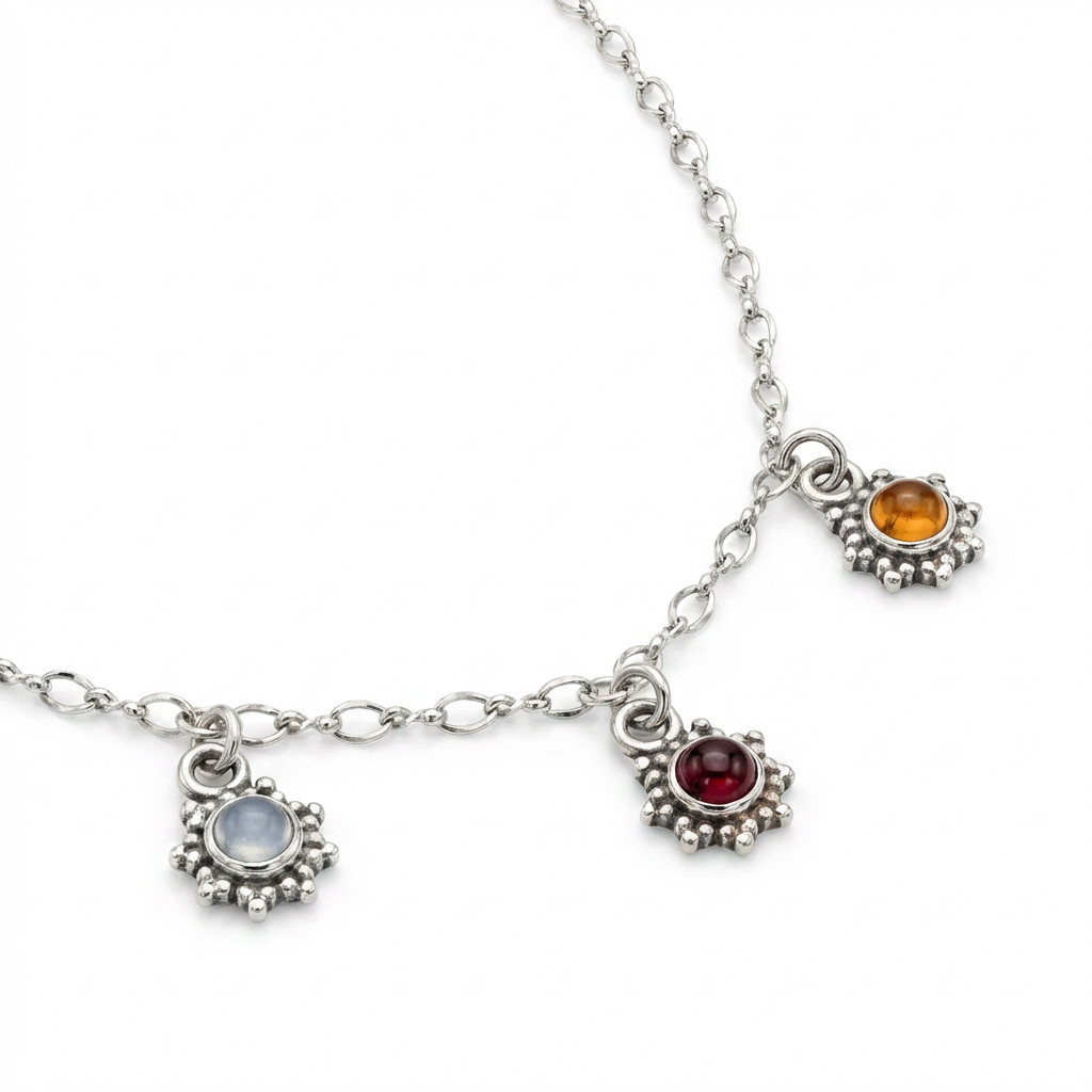 Vintage 925 Sterling Silver Moonstone Garnet Citrine New Beginnings Necklace