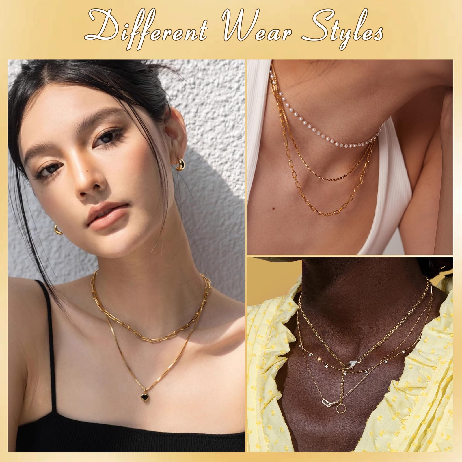 2 Pcs Gold Paperclip Necklace for Women, Layered Paper Clip Necklace Dainty Gold