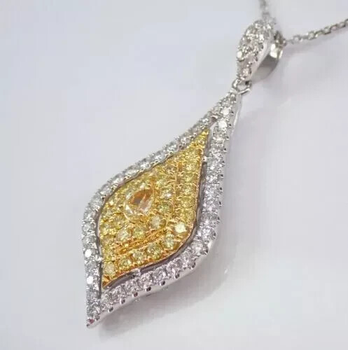 2.00Ct Pear Cut Lab Created Citrine Halo Pendant 14K White Gold Plated 16” Free