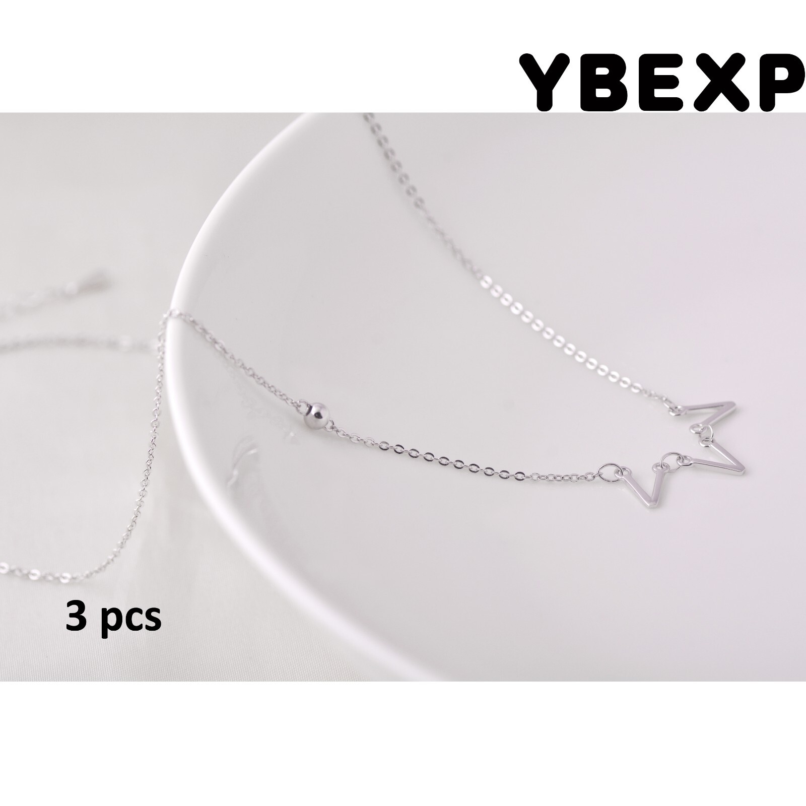 3 pcs Fashion Simple Ladies Silver V Initial Necklace Bridesmaid Gifts for Women